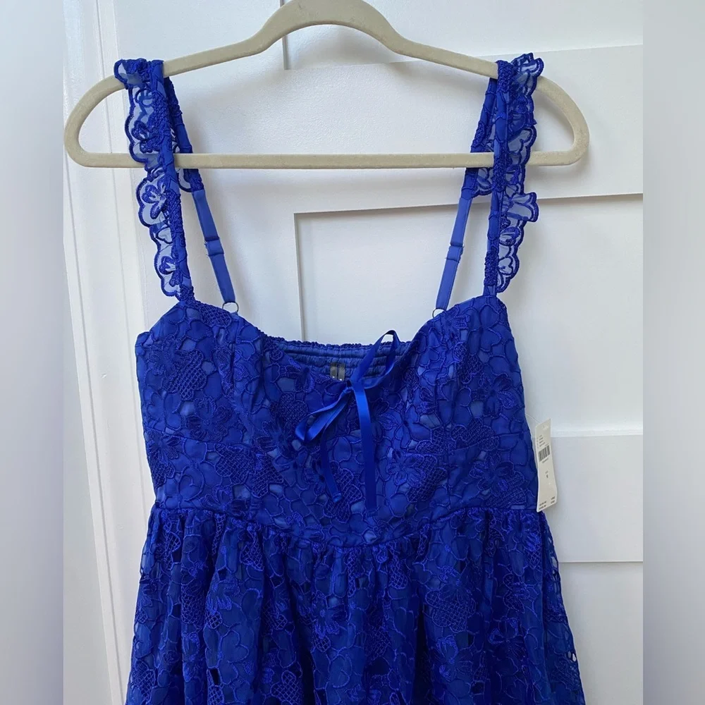 Anthropologie Sleeveless Sweetheart Lace Mini Royal Blue lace corset mini Dress - Picture 9 of 10